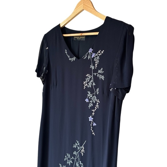Donna Ricco Elegant Navy Blue Floral Maxi Dress Gown, 14 - Picture 5 of 15